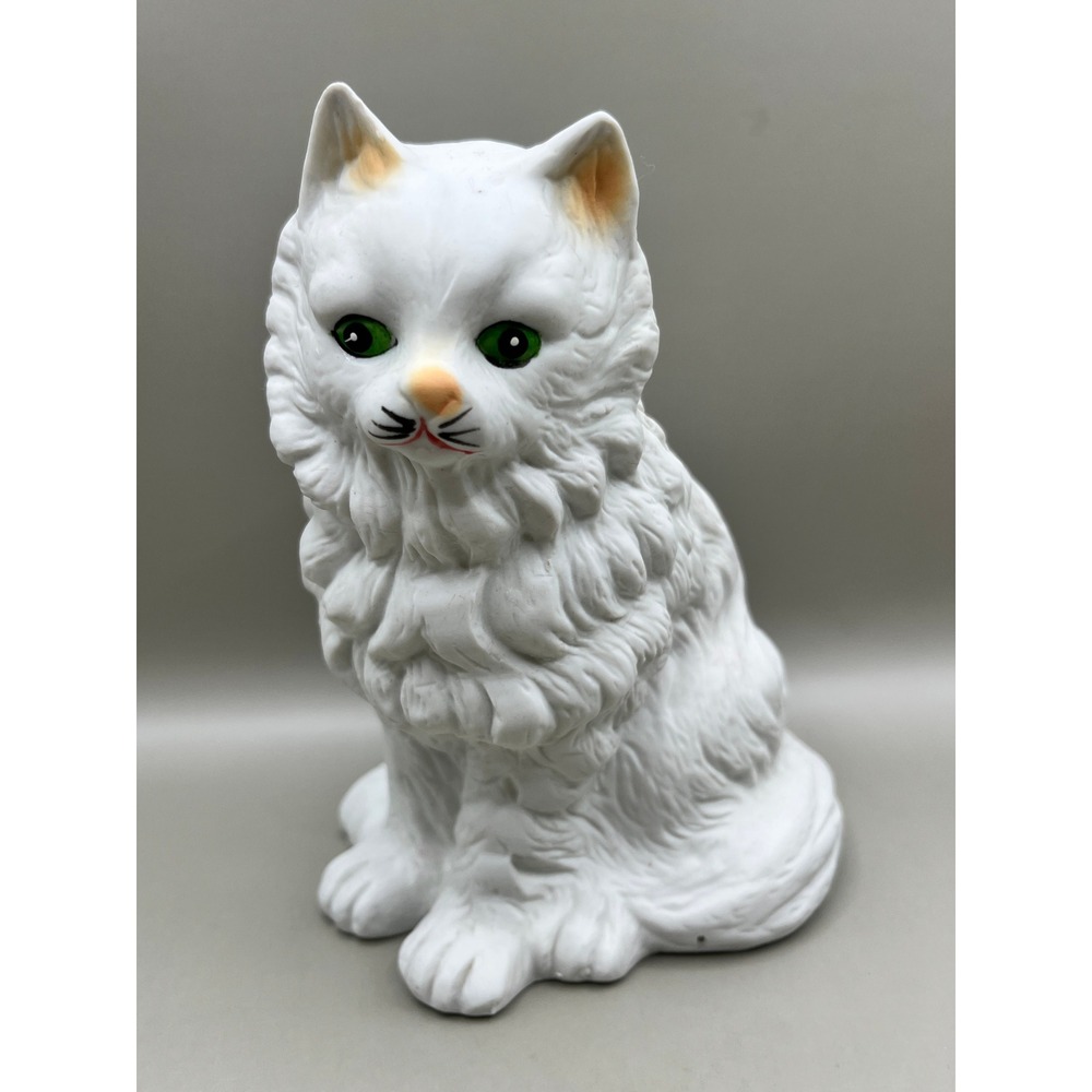 Vtg Artmark White Persian Cat Figurine 6" Ceramic Kitty Statue Hand Painted